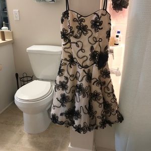 White strapless dress with black flowers